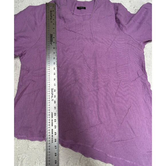 Jaskar Women V-Neck Textured Asymmetric Linen Tunic Top Blouse Purple 3/4 Sleeve - Picture 8 of 9